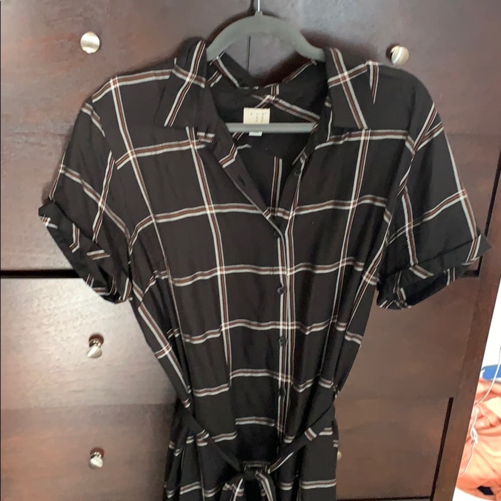 Tie belt button down dress